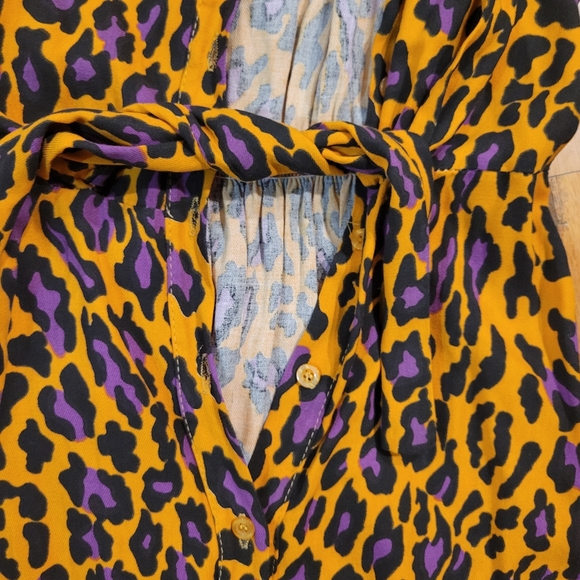 Piazza Del Tempio Orange Purple Leopard Print Shirt Dress Size M NWT Viscose - Picture 3 of 5